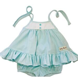 NWOT Nelly Madison Sz.3 Blue Buttercream Seersucker Tunic & Bloomers Set Preppy